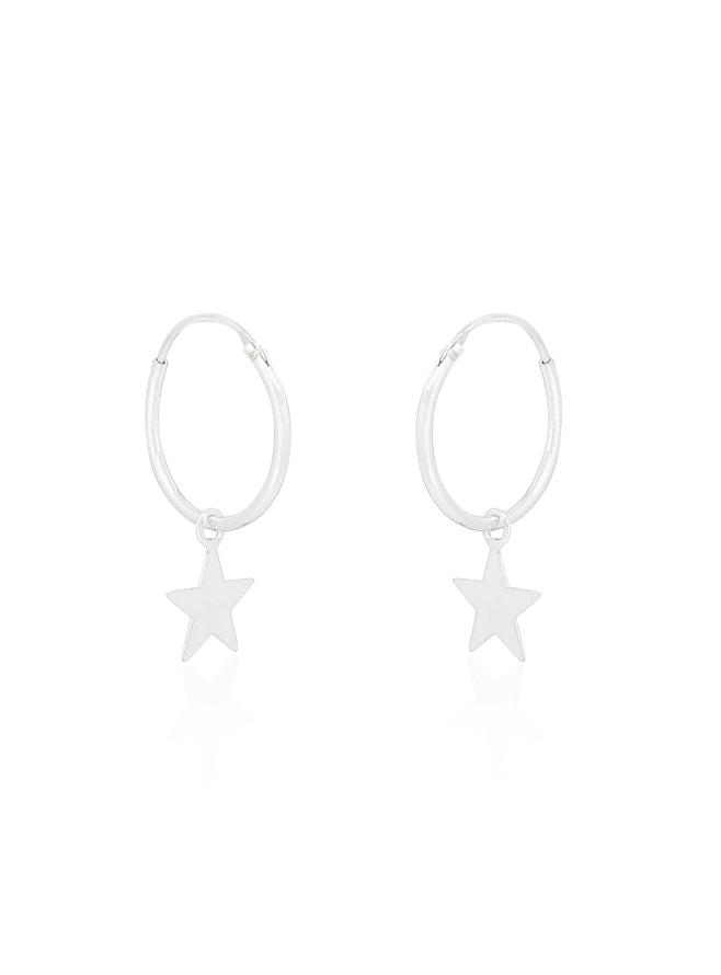 Endless Hoop Earrings With Star Charms in Sterling Silver