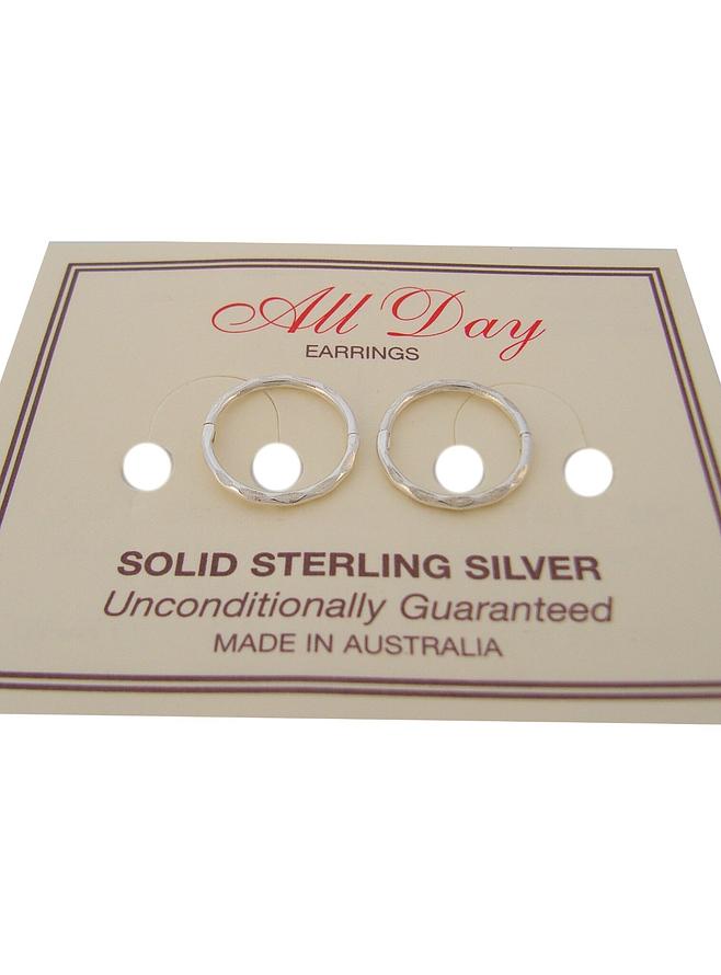 Sterling Silver Facet 12mm Hinged Sleeper Hoop Earrings