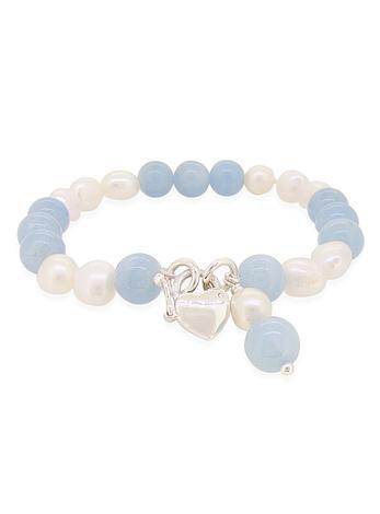 Pearl and Aquamarine Beaded Padlock Bracelet
