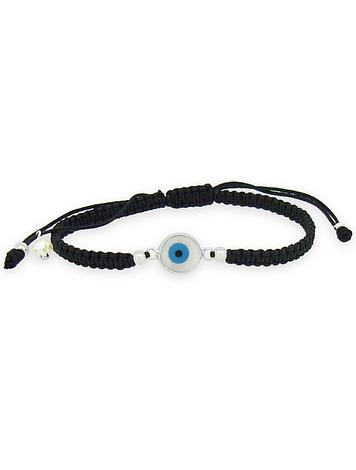 Evil Eye Charm Cord Adjustable Bracelet in Black