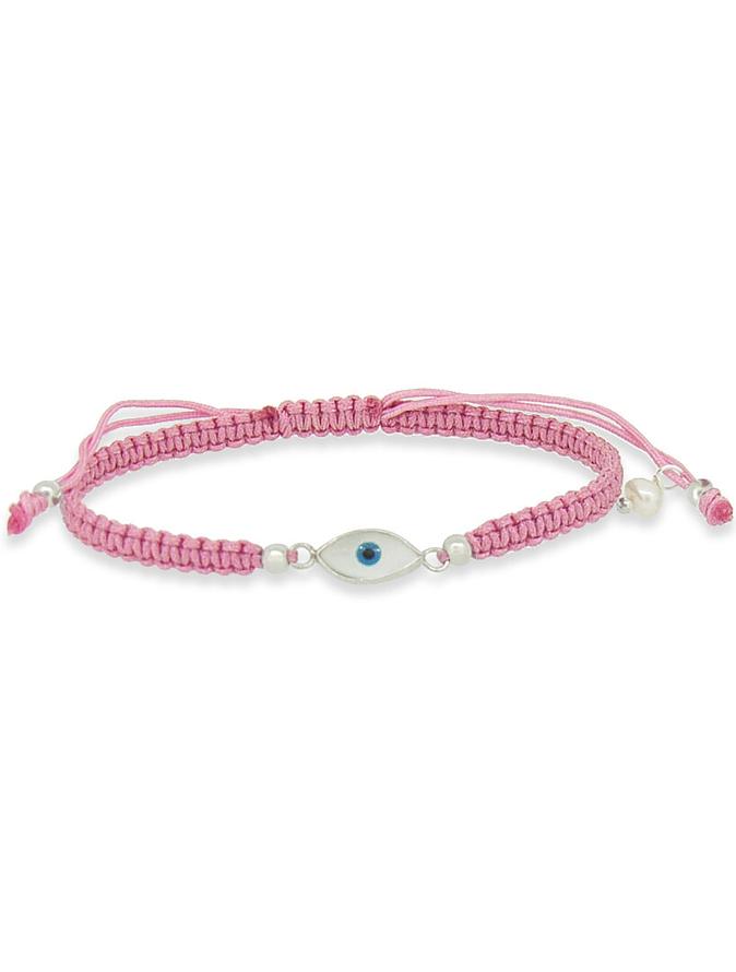 Evil Eye Charm Cord Adjustable Bracelet in Pink