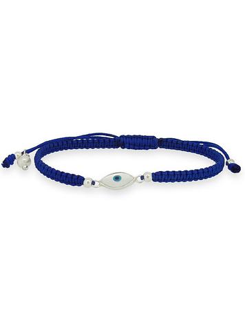 Evil Eye Charm Cord Adjustable Bracelet in Blue