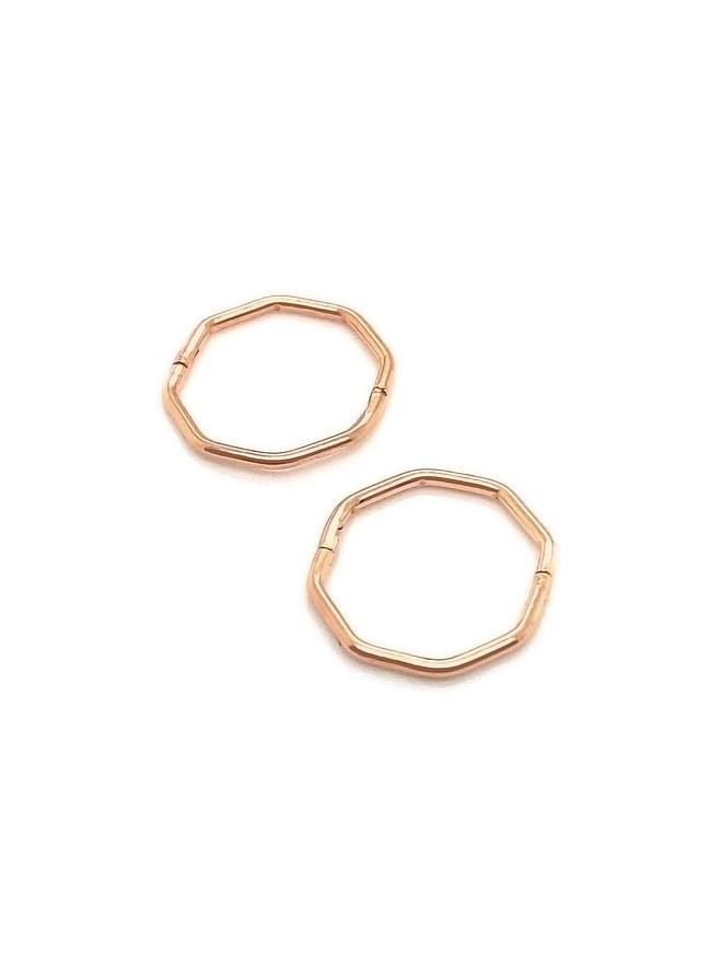 Octagonal Hinged Sleeper Hoop Earrings in 9ct Rose Gold