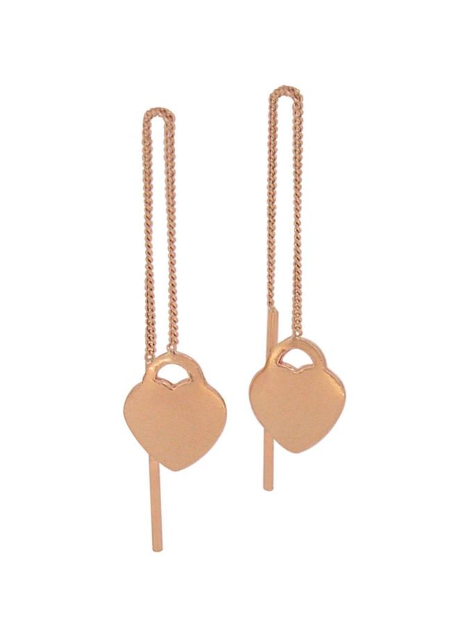 Thread Heart Tag Charm Earrings in 9ct Rose Gold