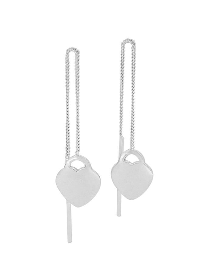 Thread Heart Tag Charm Earrings in Sterling Silver