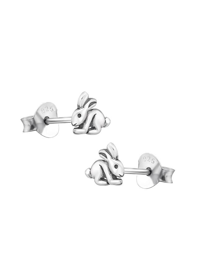 Tiny Bunny Rabbit Stud Earrings in Sterling Silver