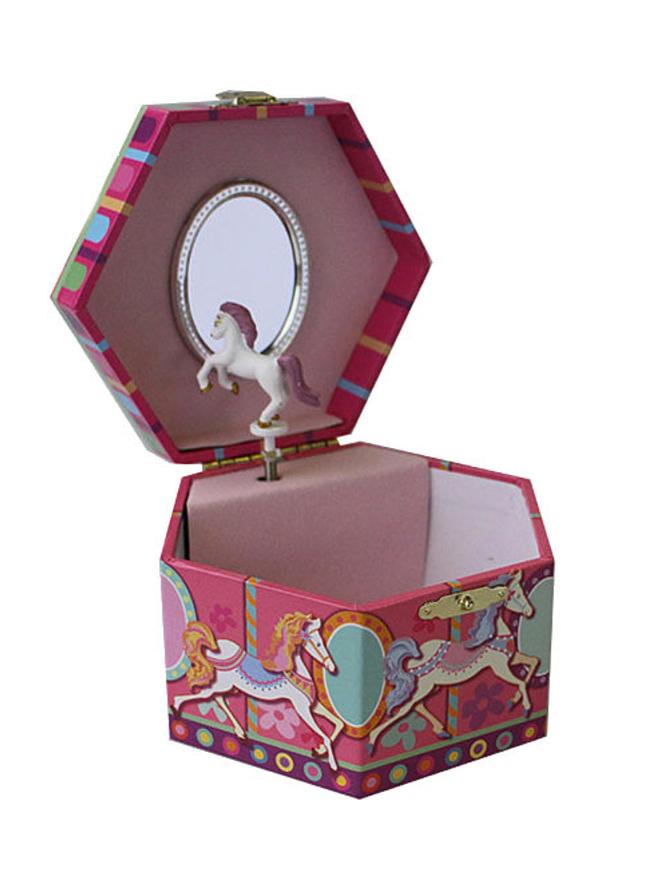 Musical White Horse Carousel Pink Jewellery Box