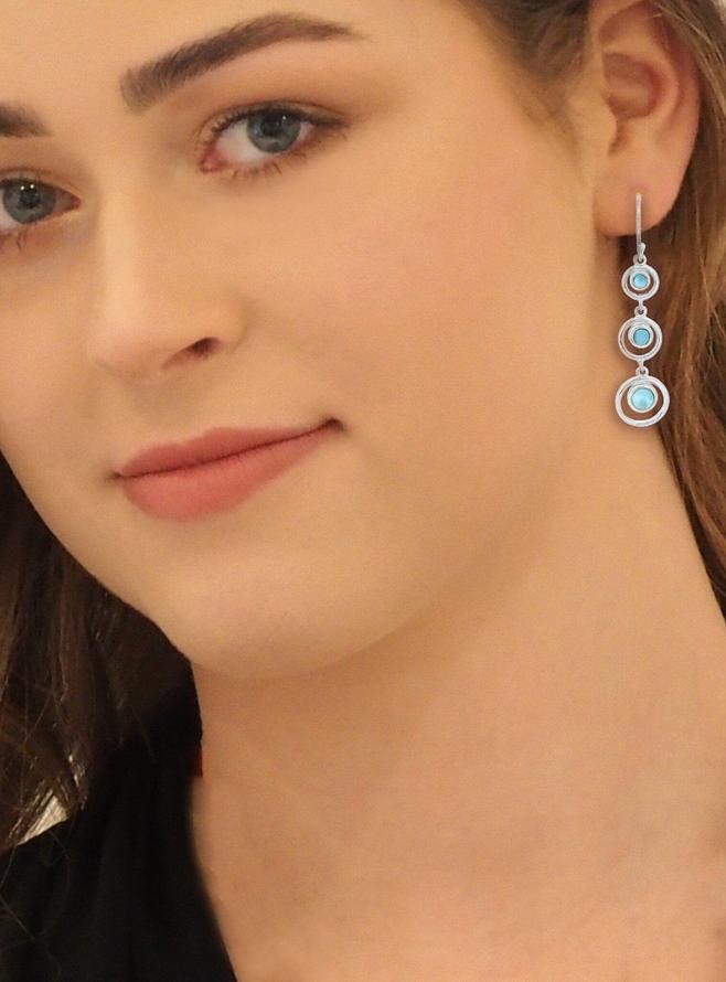 Larimar Gemstone Trilogy Circle Earrings in Sterling Silver