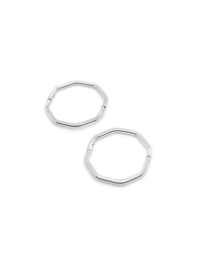 Octagonal Hinged Sleeper Hoop Earrings in Sterling Silver