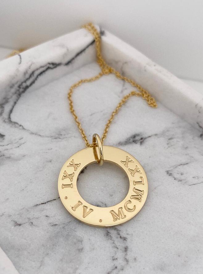 Personalised Roman Numeral Birthday Necklace in 9ct Gold