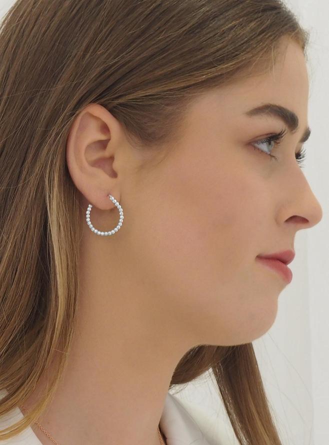 Elise Ball Beaded 20mm Hoop Earrings in Sterling Silver