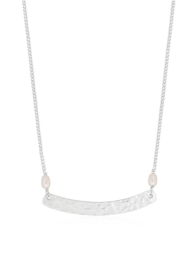 Florence Hammered Bar Pearl Necklace in Sterling Silver