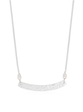 Florence Hammered Bar Pearl Necklace in Sterling Silver