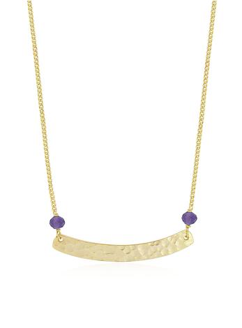 Florence Hammered Bar Amethyst Necklace in Gold