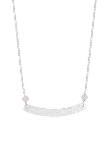 Florence Hammered Bar Rose Quartz Necklace in Silver