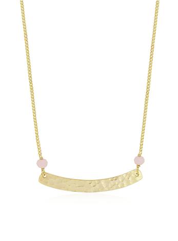Florence Hammered Bar Rose Quartz Necklace in Gold