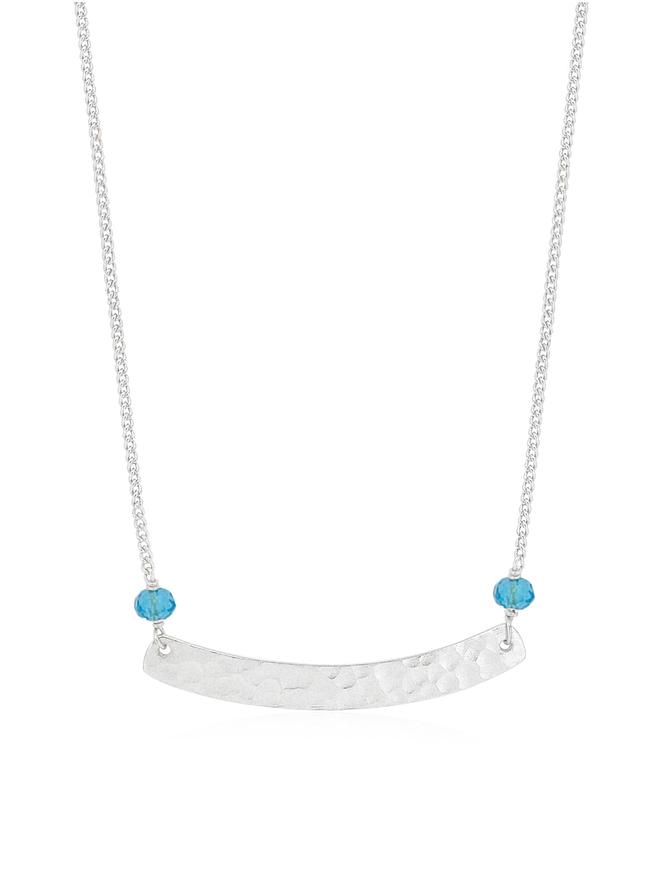 Florence Hammered Bar Blue Topaz Necklace in Silver