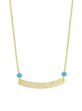 Florence Hammered Bar Blue Topaz Necklace in Gold