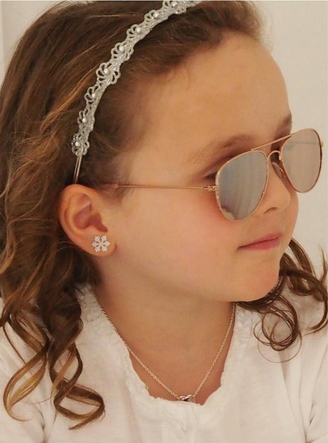 Dakota Christmas Snowflake Charm Stud Earrings in Sterling Silver