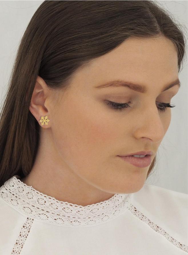 Dakota Christmas Snowflake Charm Stud Earrings in Gold