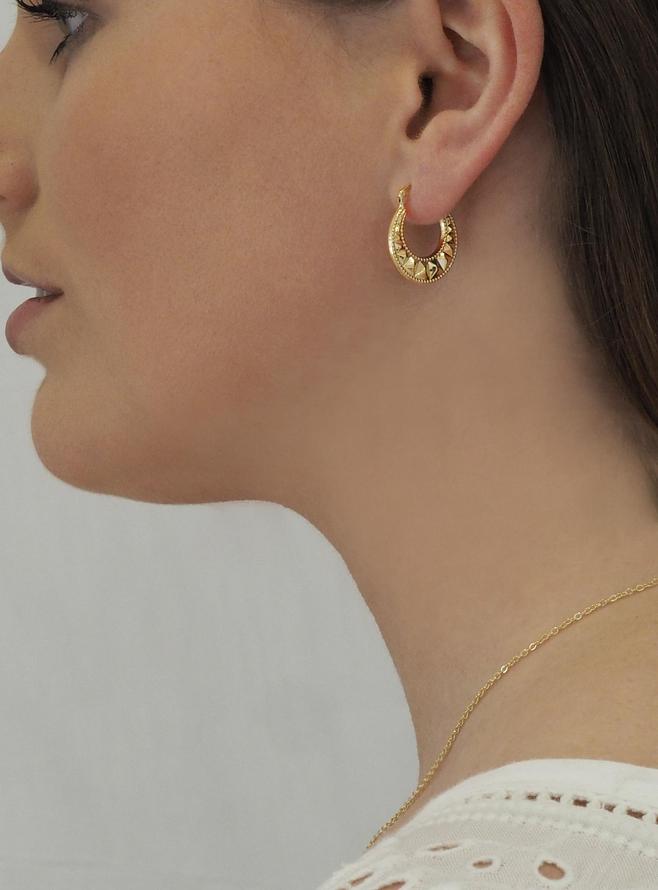 Aztec Crescent Hoop Earrings in 9ct Gold