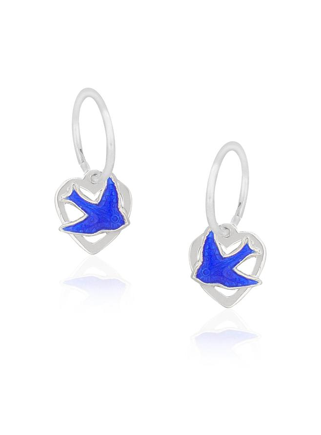 Bluebird Heart Charms With Sleeper Earrings in Sterling Silver