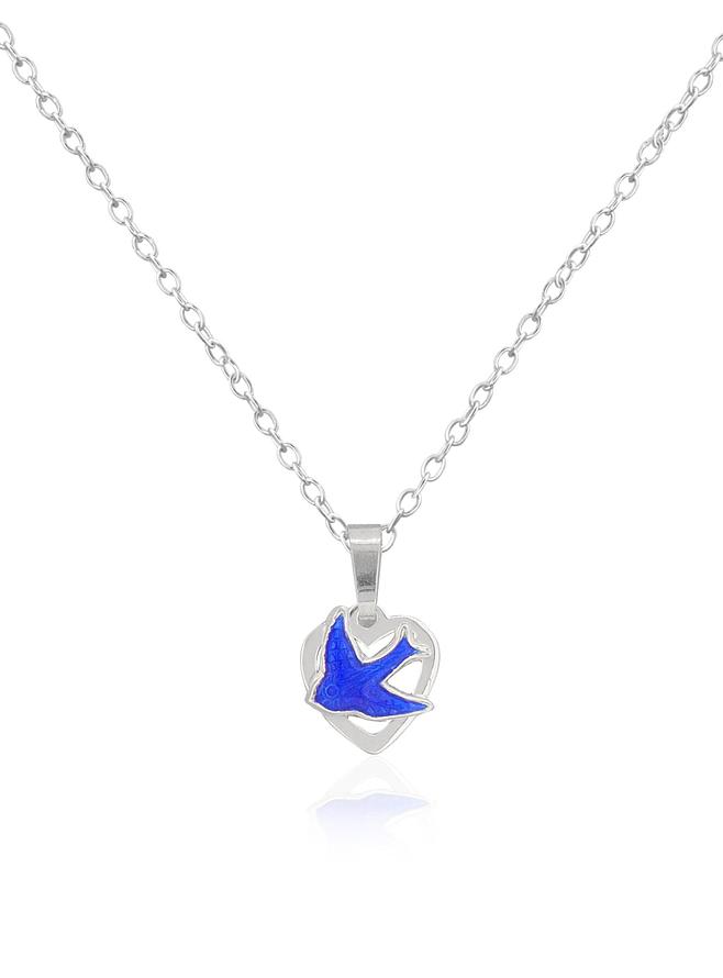 Bluebird Happiness Love Heart Charm Necklace in Sterling Silver