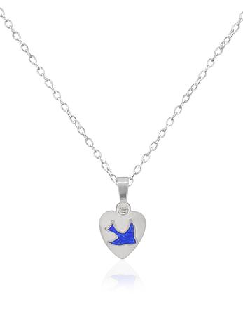 Bluebird Happiness Puffed Heart Charm Necklace in Sterling Silver