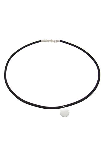 Personalised Coin Black Leather Anklet Chain in Sterling Silver