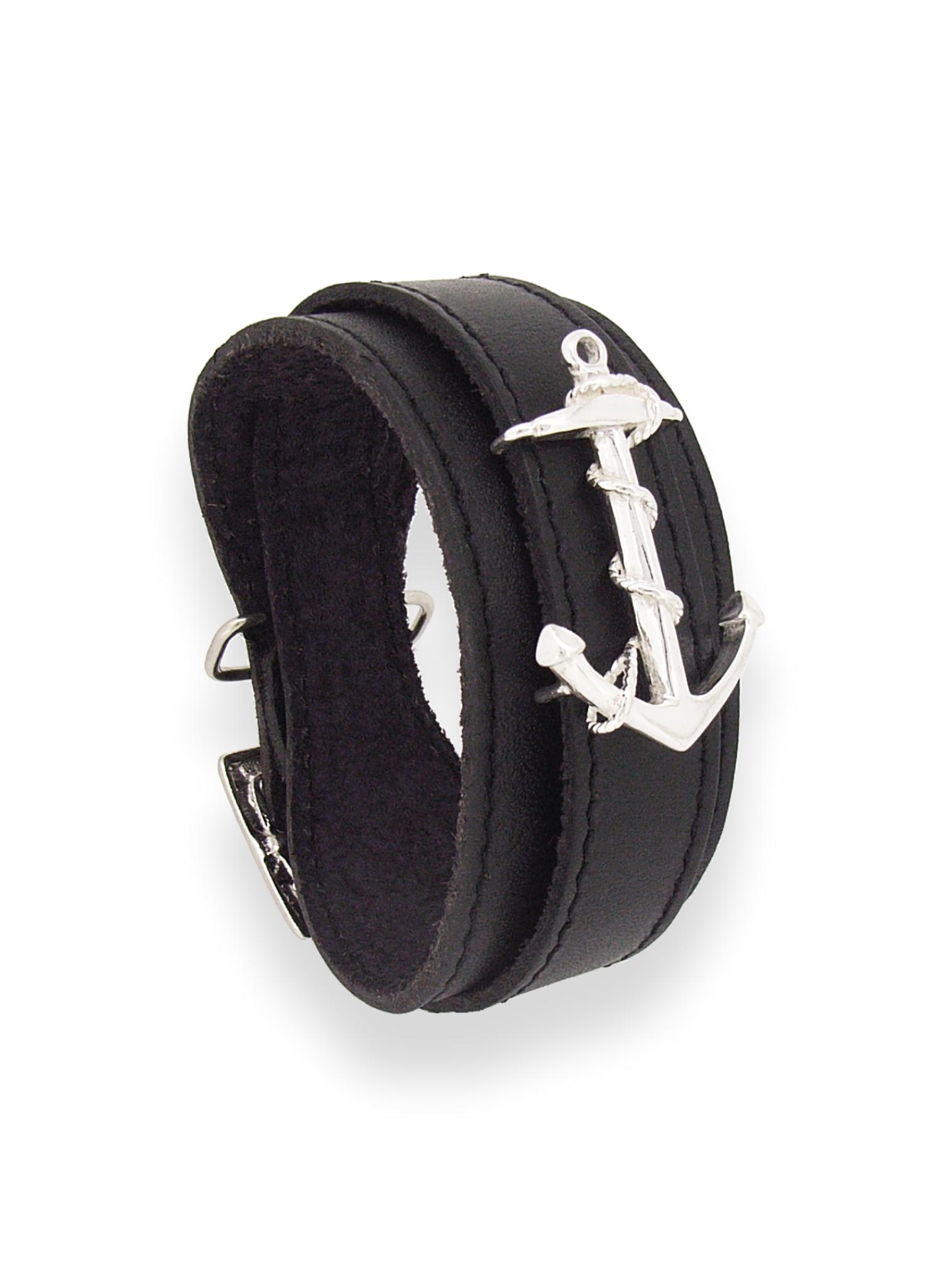 Simple Black Double Locked Leather Cuff Bracelet | In stock! | Collin Rowe