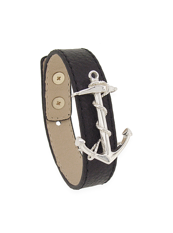 Large Unisex Anchor Leather Bracelet in Sterling Silver