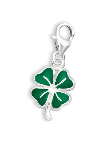 Lucky Four Leaf Clover Clip on Charm in Sterling Silver