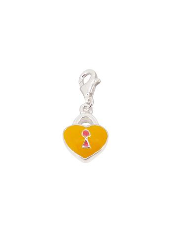 Amber Heart Padlock Clip on Charm in Sterling Silver