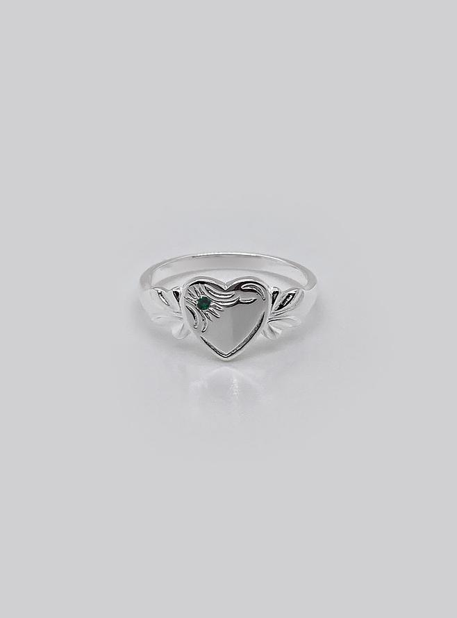 Birthstone Love Heart Signet Ring in Sterling Silver