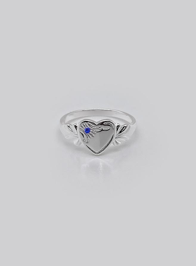 Birthstone Love Heart Signet Ring in Sterling Silver