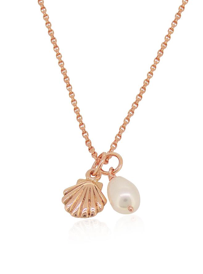Coco Shoreline Seashell Pearl Charm Necklace in 9ct Rose Gold