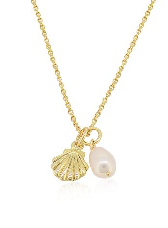 Coco Shoreline Seashell Pearl Charm Necklace in 9ct Gold