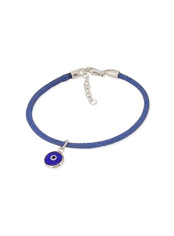 Protector Evil Eye Charm Cord Bracelet in Denim Blue