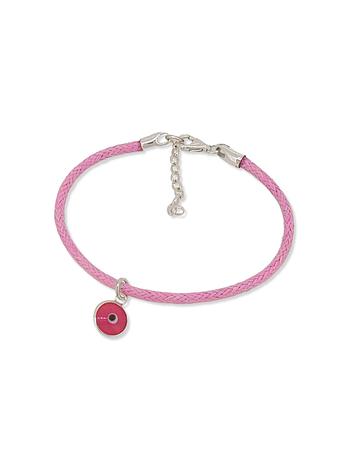 Protector Evil Eye Charm Cord Bracelet in Pink