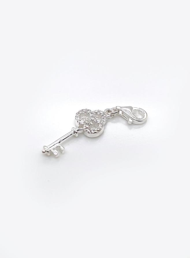 Key to My Heart Cz Clip on Charm in Sterling Silver