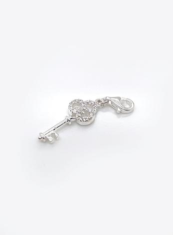 Key to My Heart Cz Clip on Charm in Sterling Silver