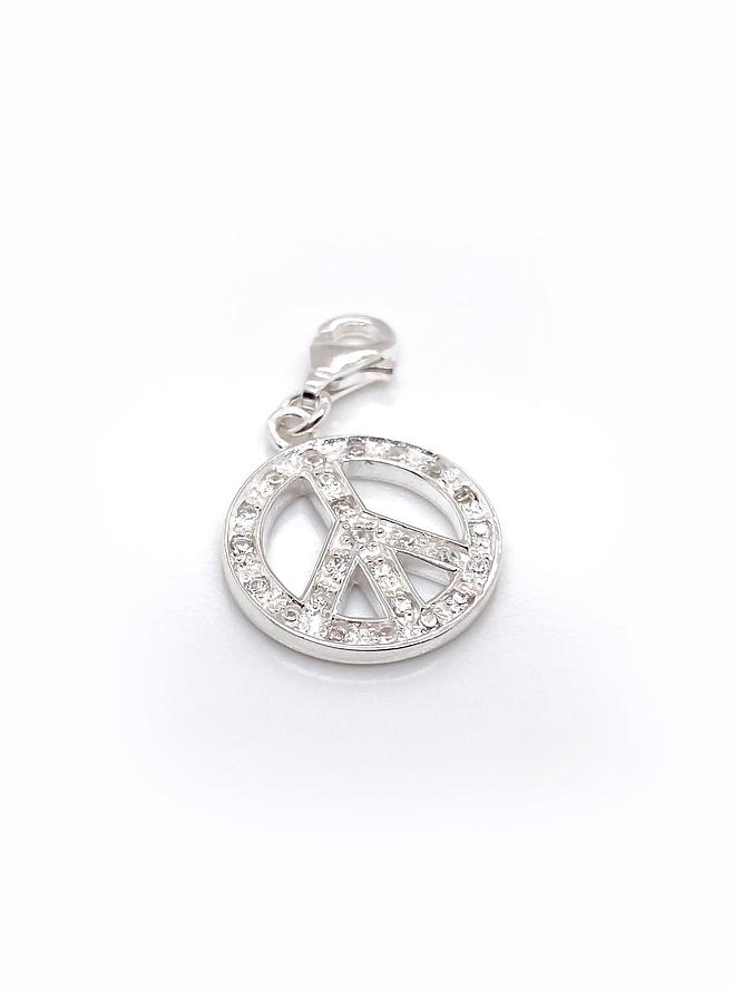 Cz Peace Sign Clip on Charm in Sterling Silver
