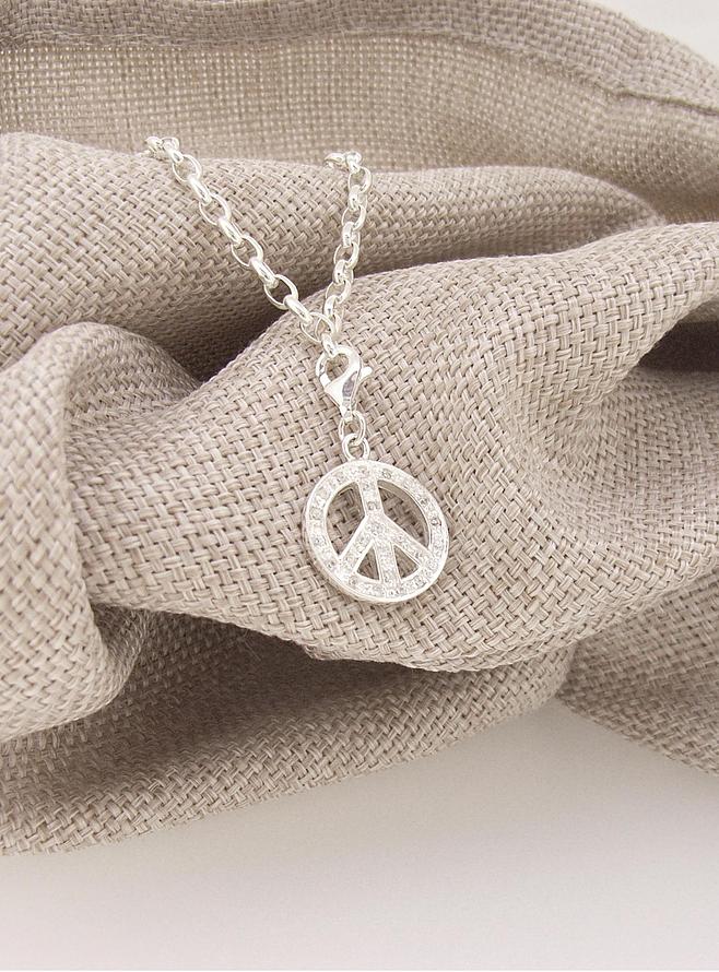 Cz Peace Sign Clip on Charm in Sterling Silver