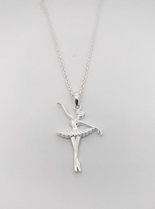 Ballet Dancer Ballerina Charm Necklace in Sterling Silver