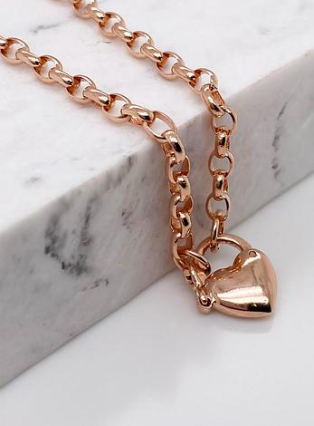 Oval Belcher Padlock Necklace Chain in 9ct Rose Gold