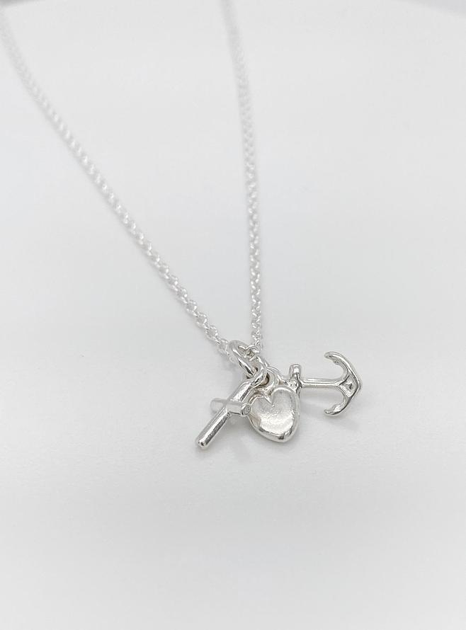 Small Faith Hope Charity Charm Necklace in Sterling Silver