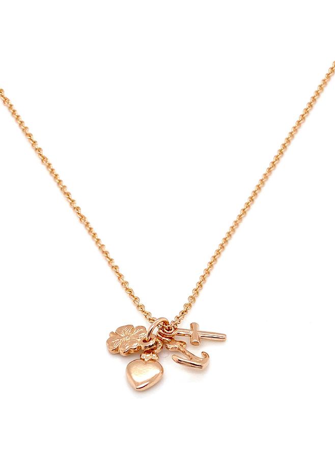 Zoe Faith Hope Charity Clover Charm Necklace in 9ct Rose Gold