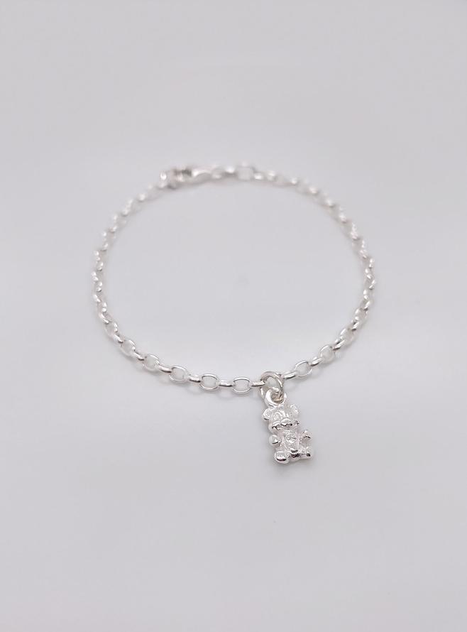 Belcher Chain Teddy Bear Charm Bracelet in Sterling Silver