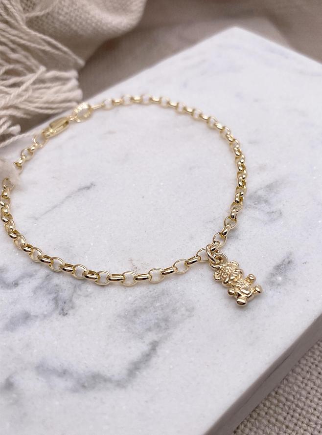 Belcher Chain Teddy Bear Charm Bracelet in 9ct Gold