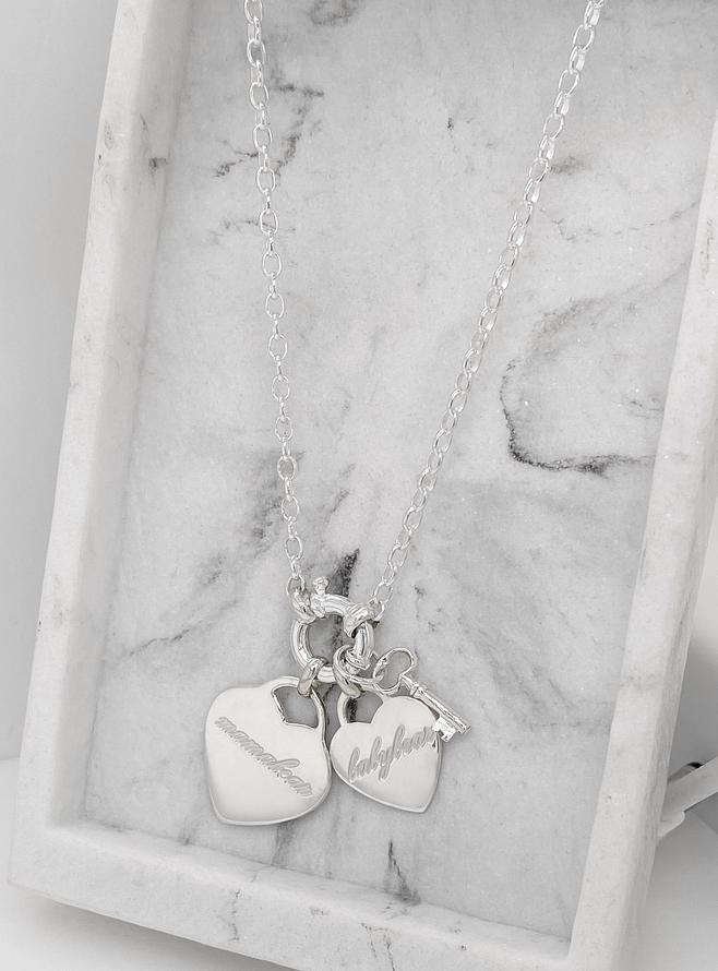 Personalised Love Heart Tags Belcher Necklace in Sterling Silver